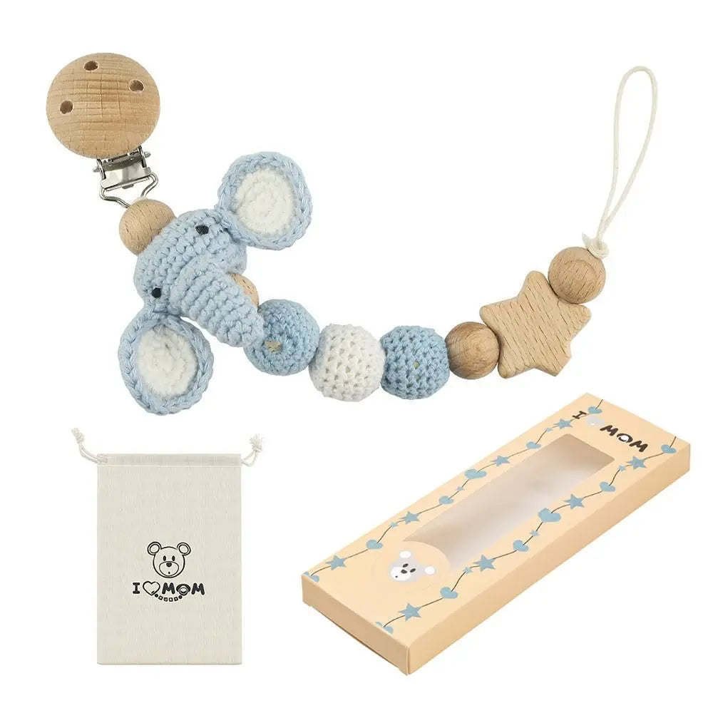 Crochet Animal Pacifier Clip — Wooden Beads