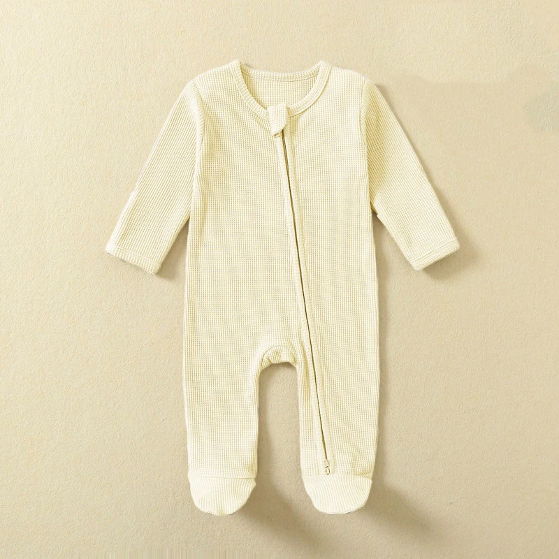 Organic Waffle Cotton Baby Romper — Zipper Footie Jumpsuit