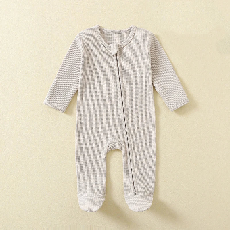 Organic Waffle Cotton Baby Romper — Zipper Footie Jumpsuit