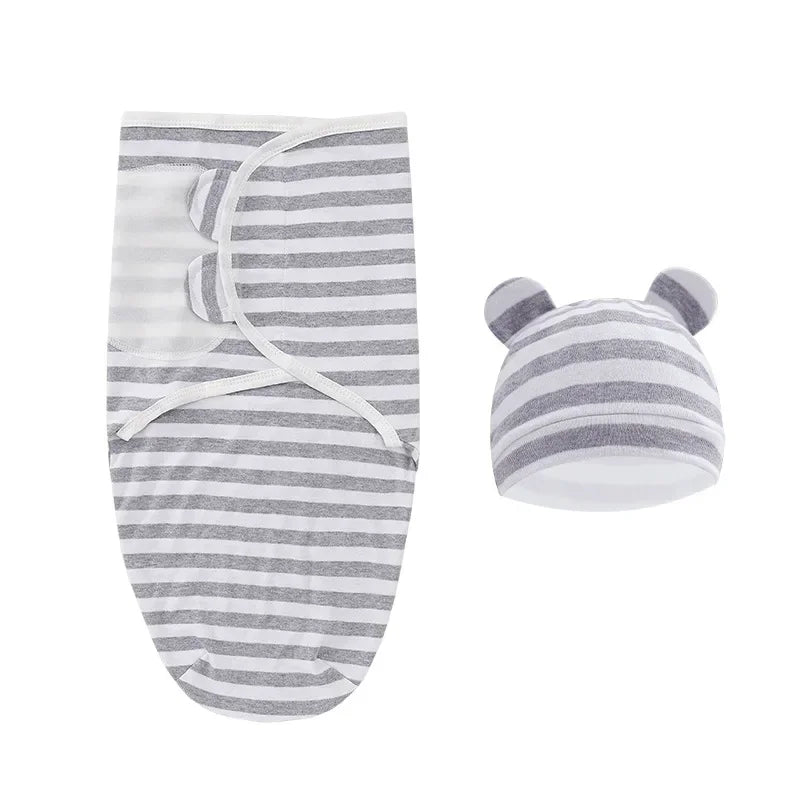 Organic Cotton Baby Swaddle with Hat — Adjustable Cocoon