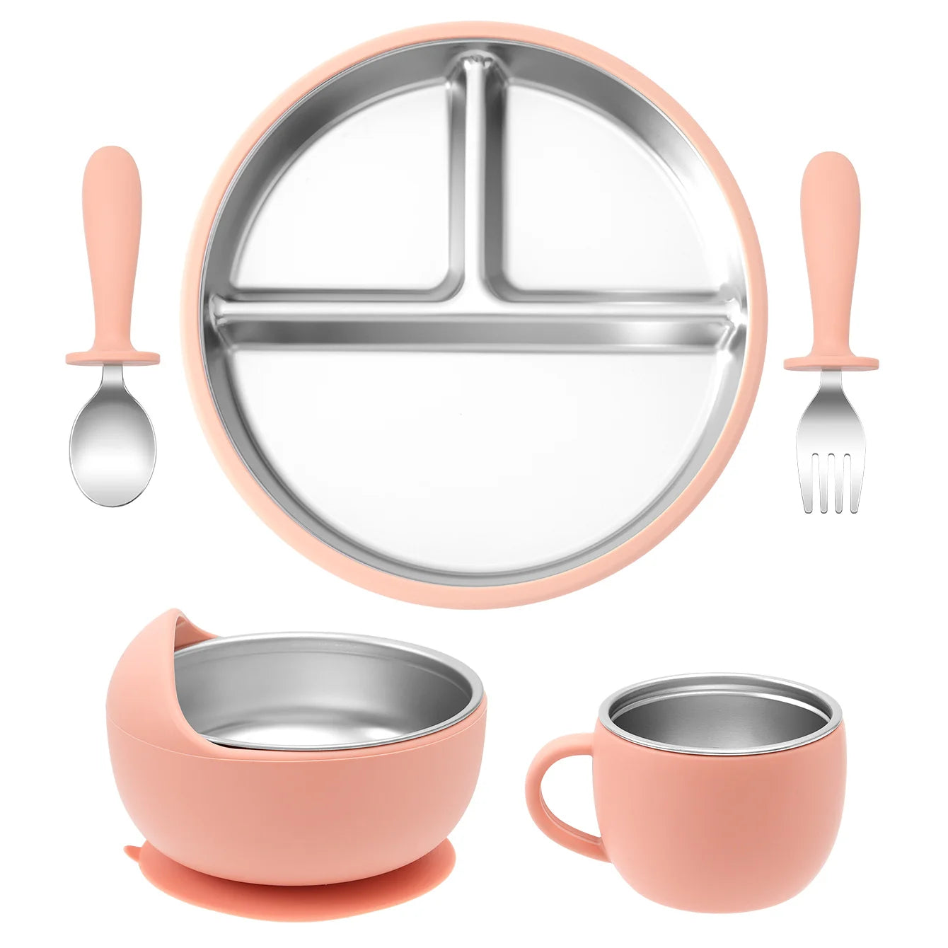 Baby Feeding Set Stainless Steel & Silicone – 5 Pieces