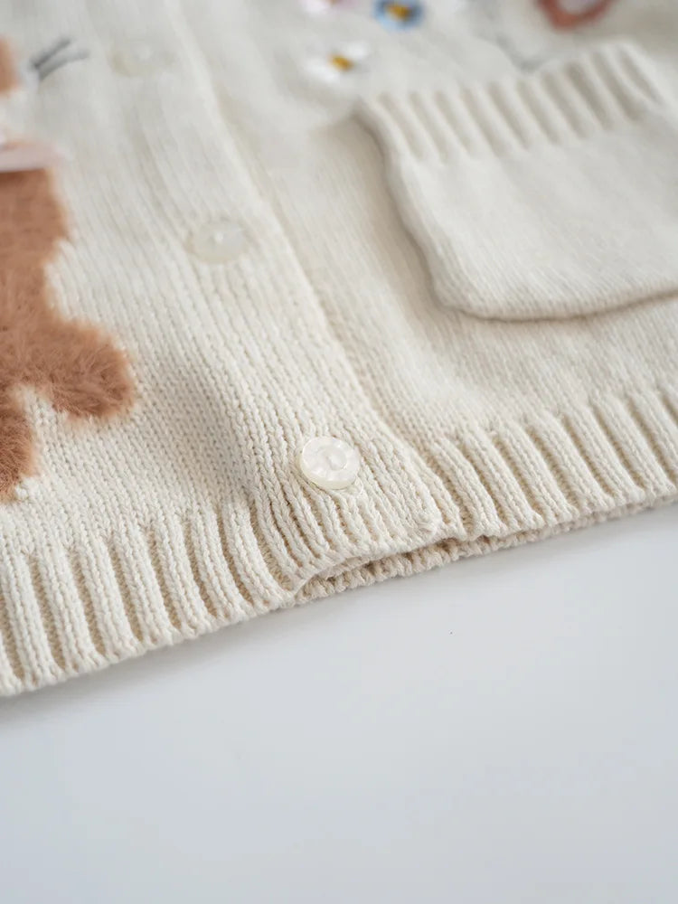 Cartoon Embroidery Knit — Cotton Cardigan