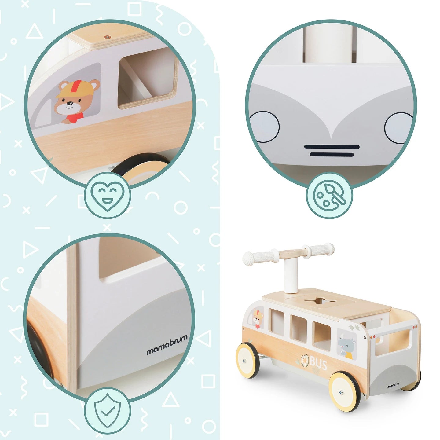 Montessori Bus Rider — Wooden Ride-On Toy