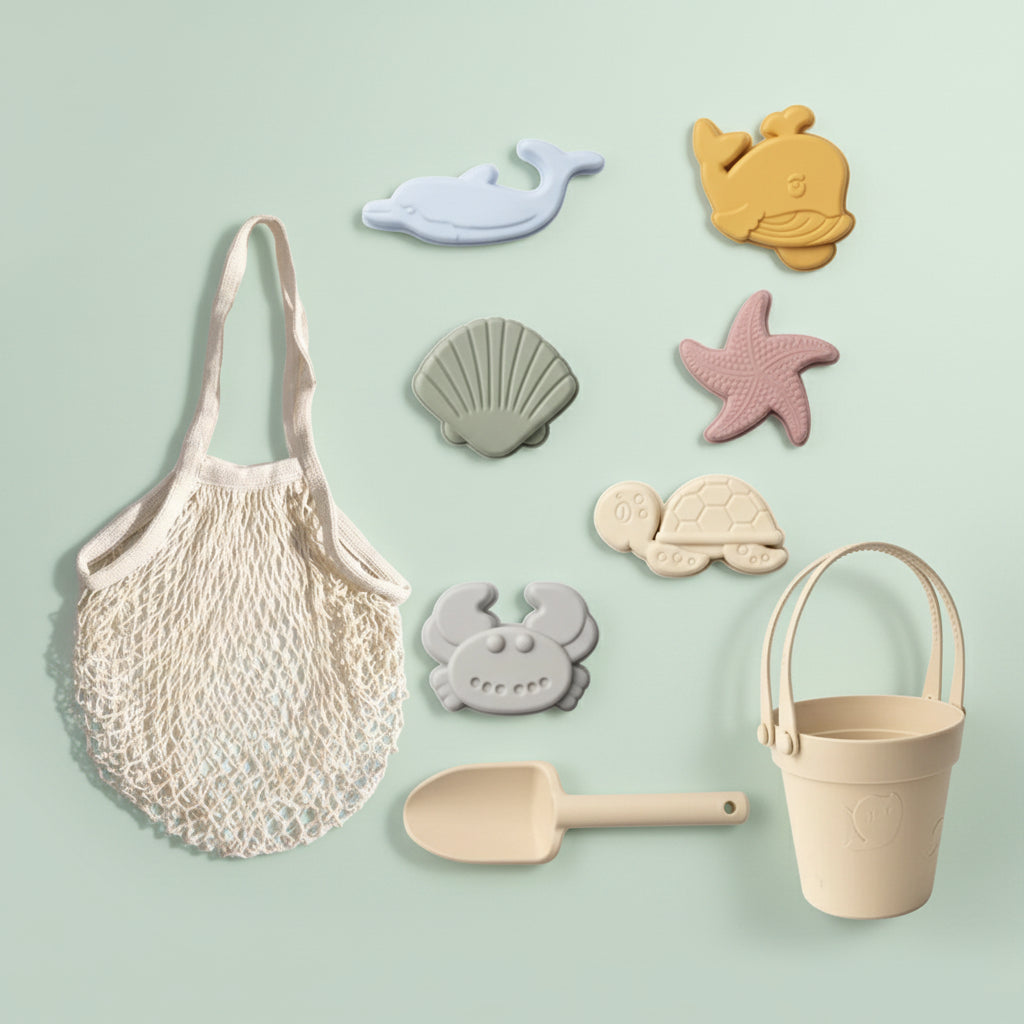 Silicone Beach Toy Set - Bucket, Shovel & Moulds