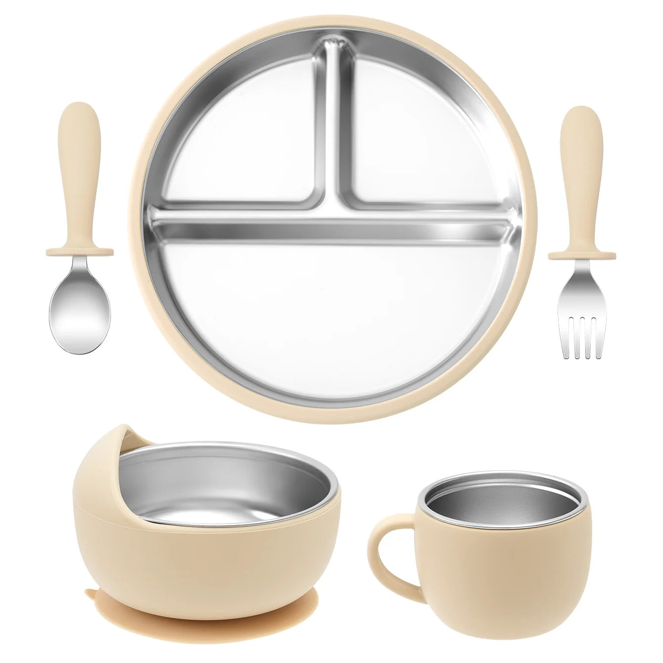 Baby Feeding Set Stainless Steel & Silicone – 5 Pieces