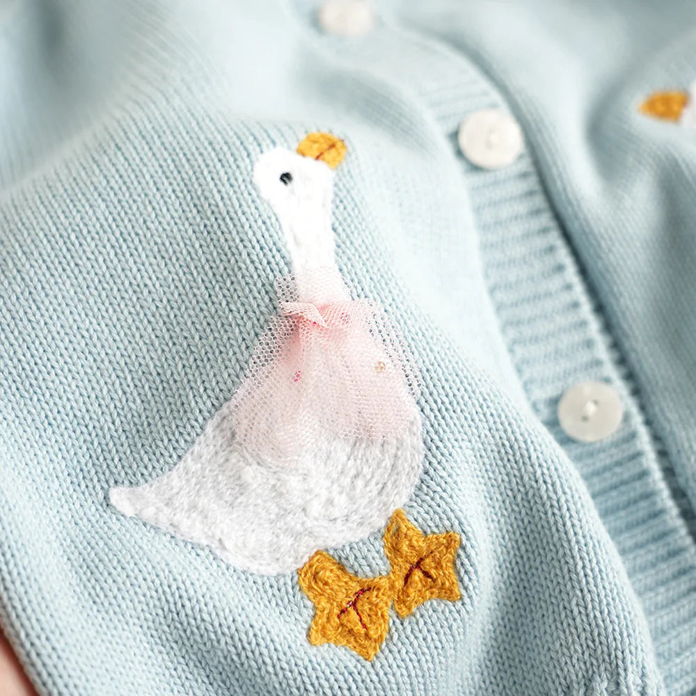 Cartoon Embroidery Knit — Cotton Cardigan