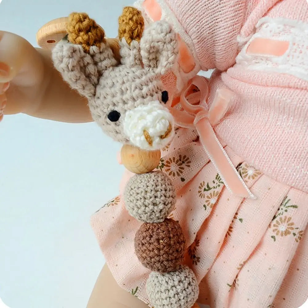 Crochet Animal Pacifier Clip — Wooden Beads