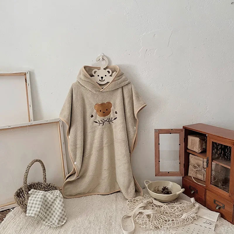 Baby Hooded Bath Towel — Coral Fleece Cartoon Robe