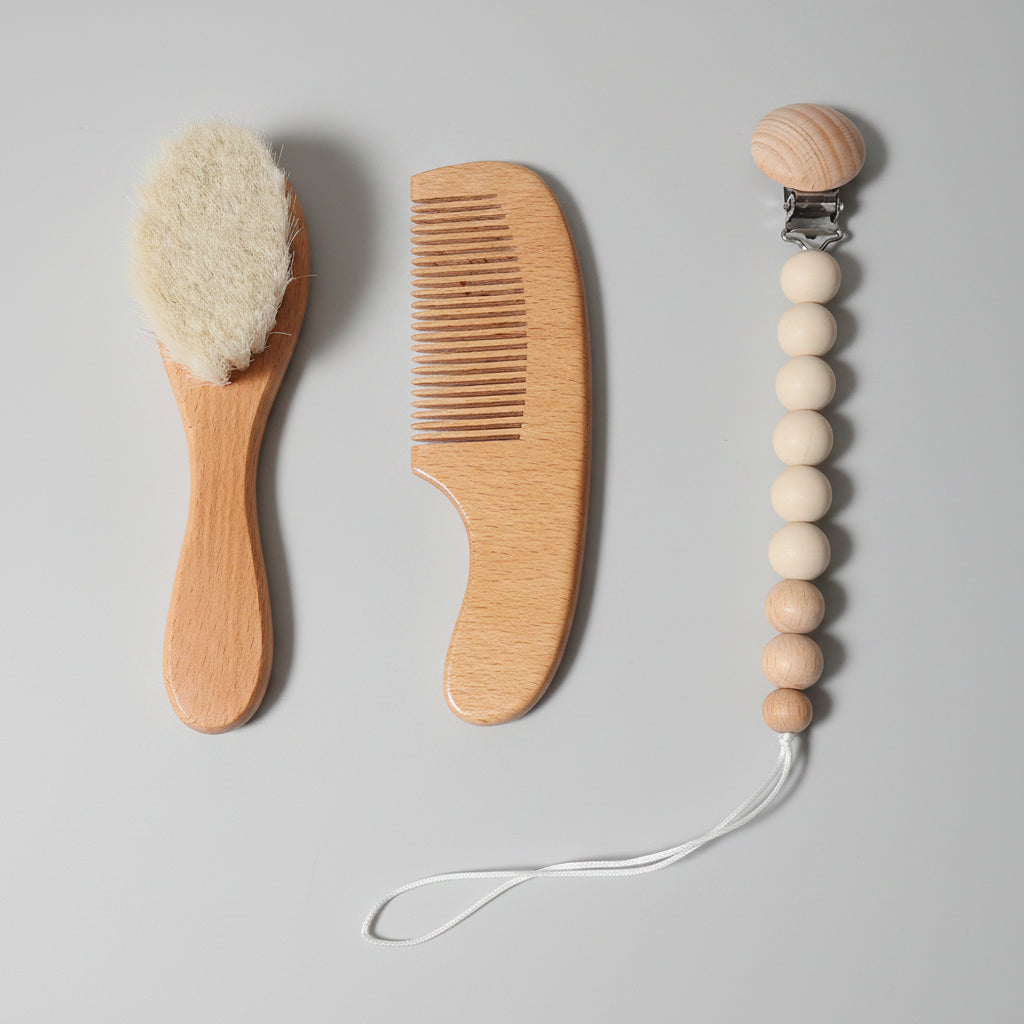 Baby Hair Brush & Comb Set — Natural Wool & Beech Wood