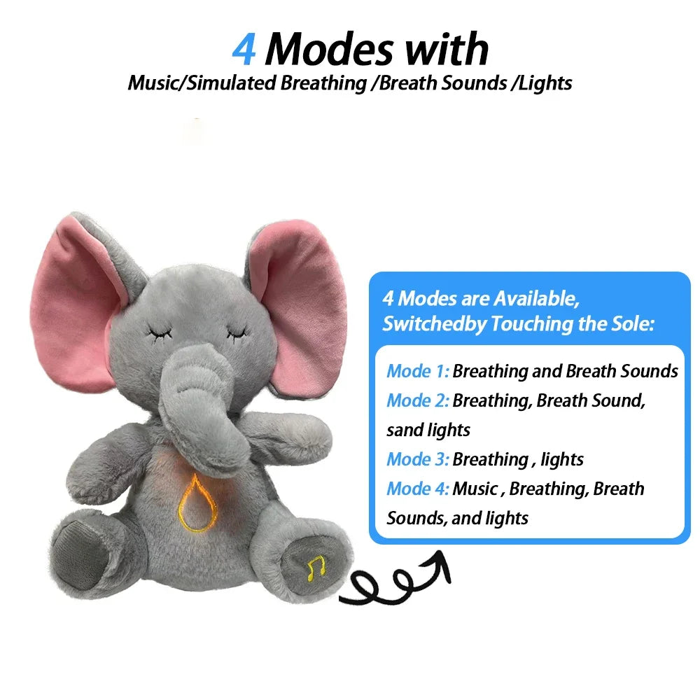 Breathing Soothing Elephant Plush Toy – Music, Light & 4 Modes