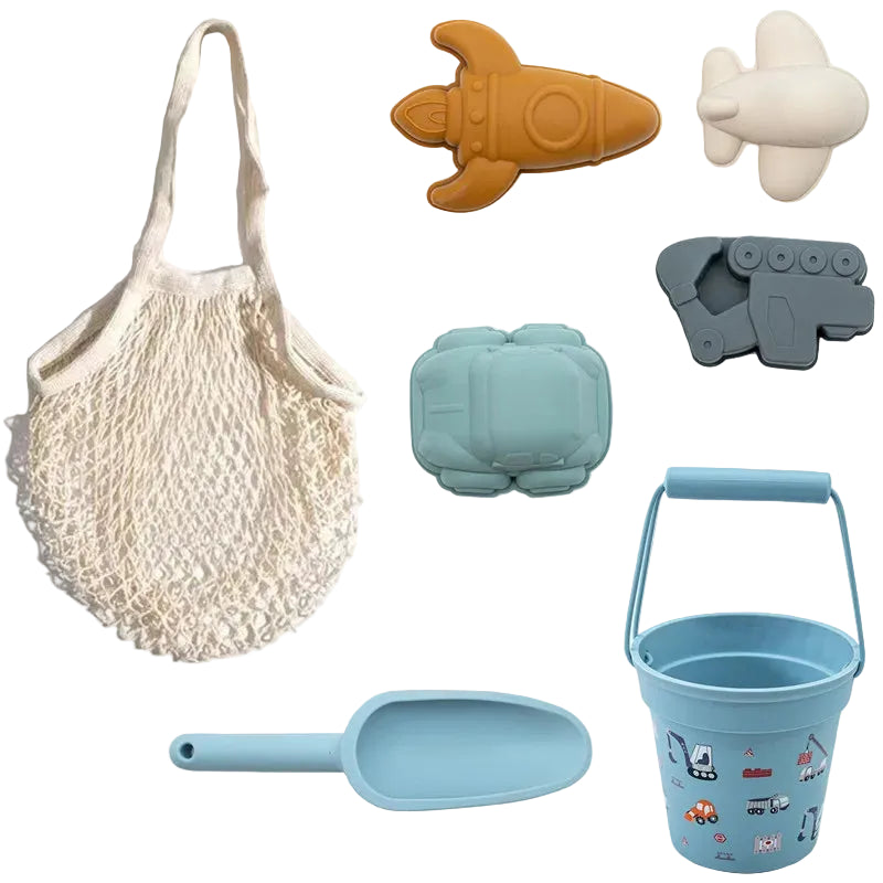 Silicone Beach Toy Set - Bucket, Shovel & Moulds