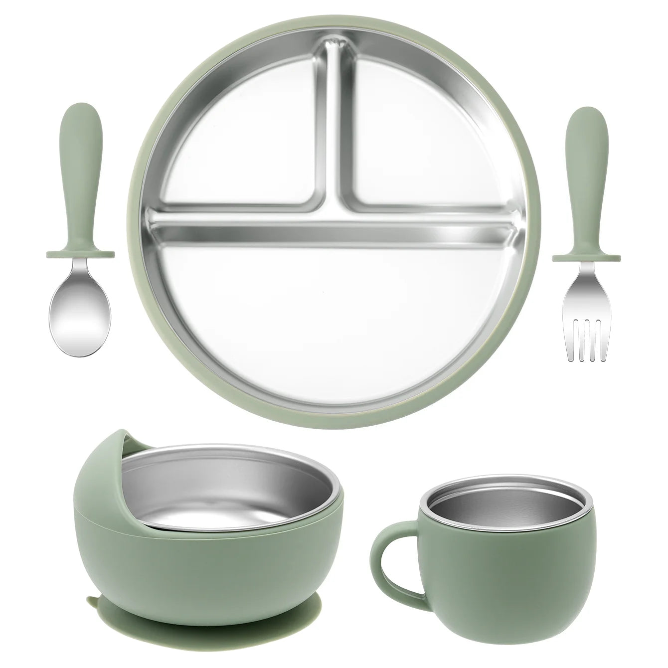 Baby Feeding Set Stainless Steel & Silicone – 5 Pieces