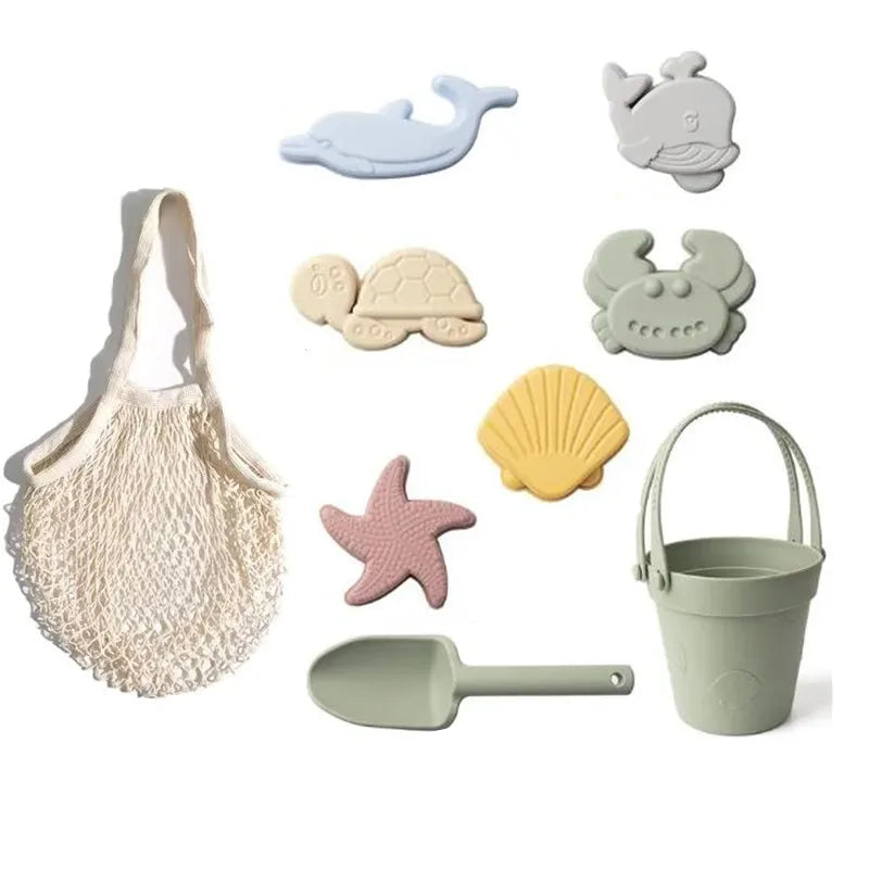 Silicone Beach Toy Set - Bucket, Shovel & Moulds