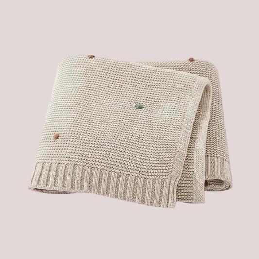 Dotted Cotton Knit Baby Blanket — Soft Swaddle Wrap 90x70cm