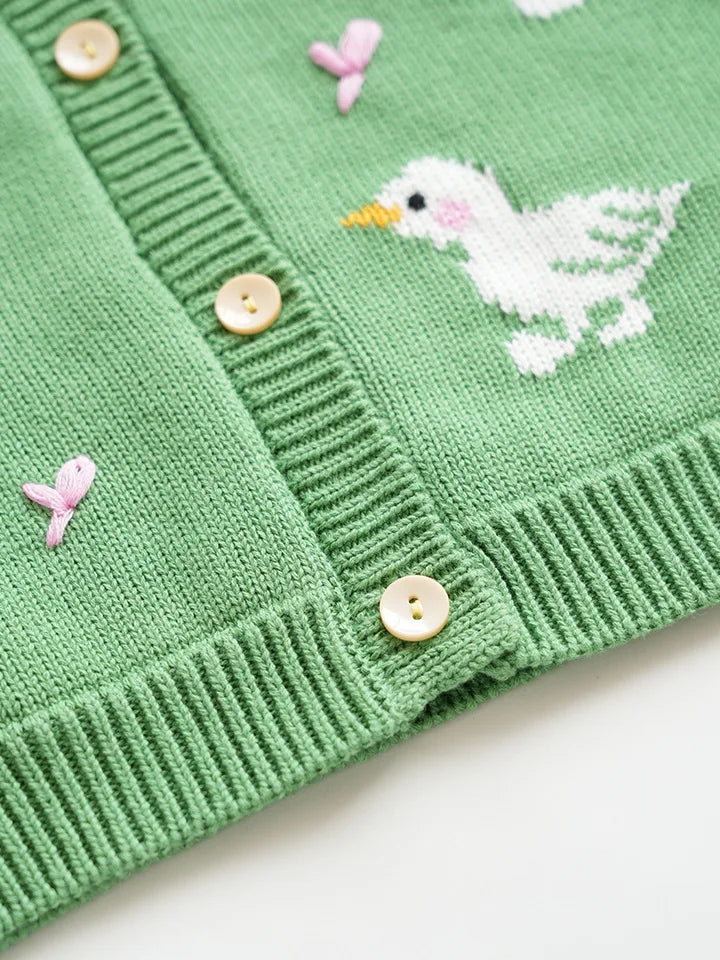 Cartoon Embroidery Knit — Cotton Cardigan