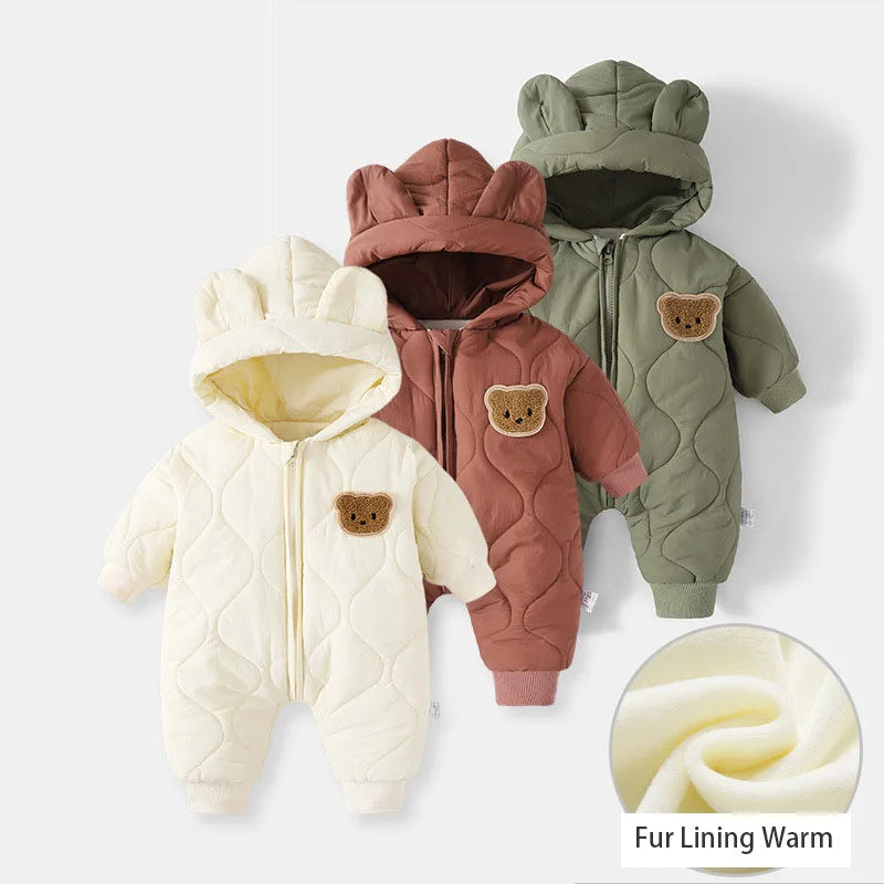 Winter Bear Romper – Quilted Hooded Jumpsuit