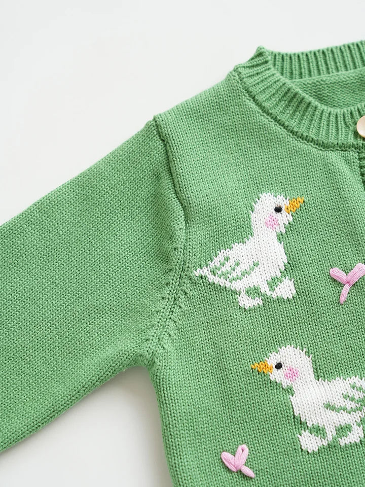 Cartoon Embroidery Knit — Cotton Cardigan