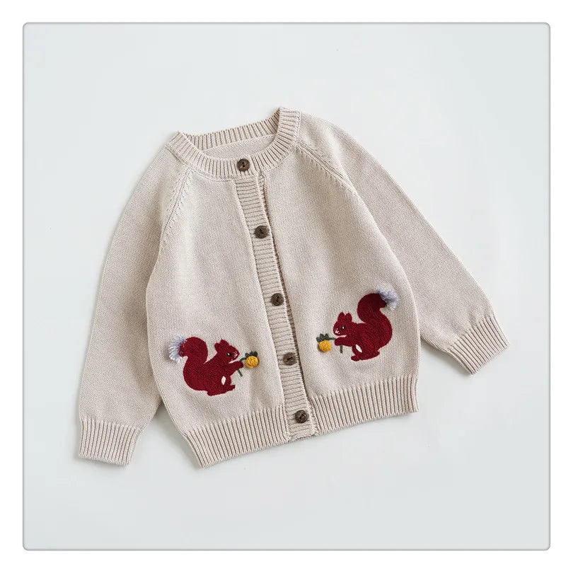 Cartoon Embroidery Knit — Cotton Cardigan