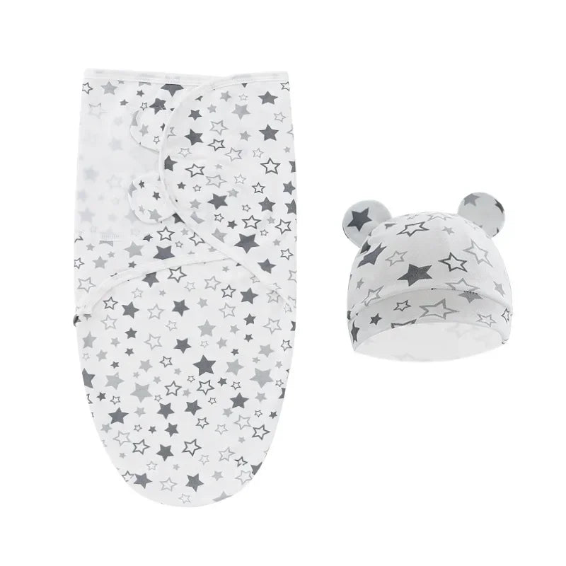 Organic Cotton Baby Swaddle with Hat — Adjustable Cocoon