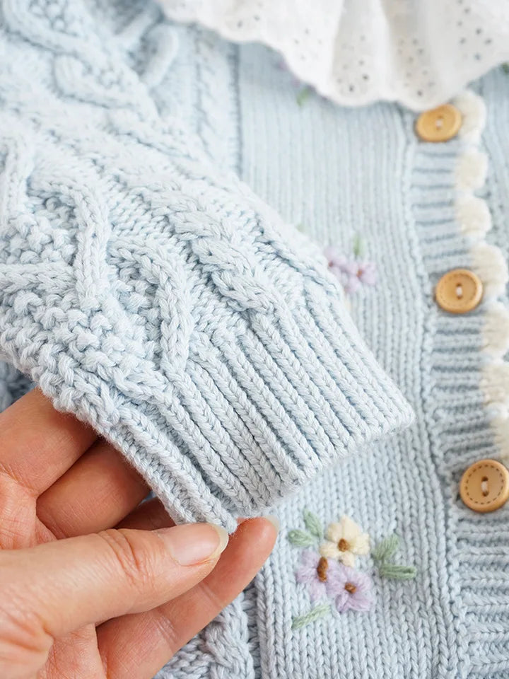 Cartoon Embroidery Knit — Cotton Cardigan