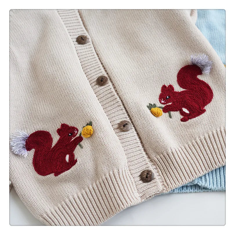 Cartoon Embroidery Knit — Cotton Cardigan