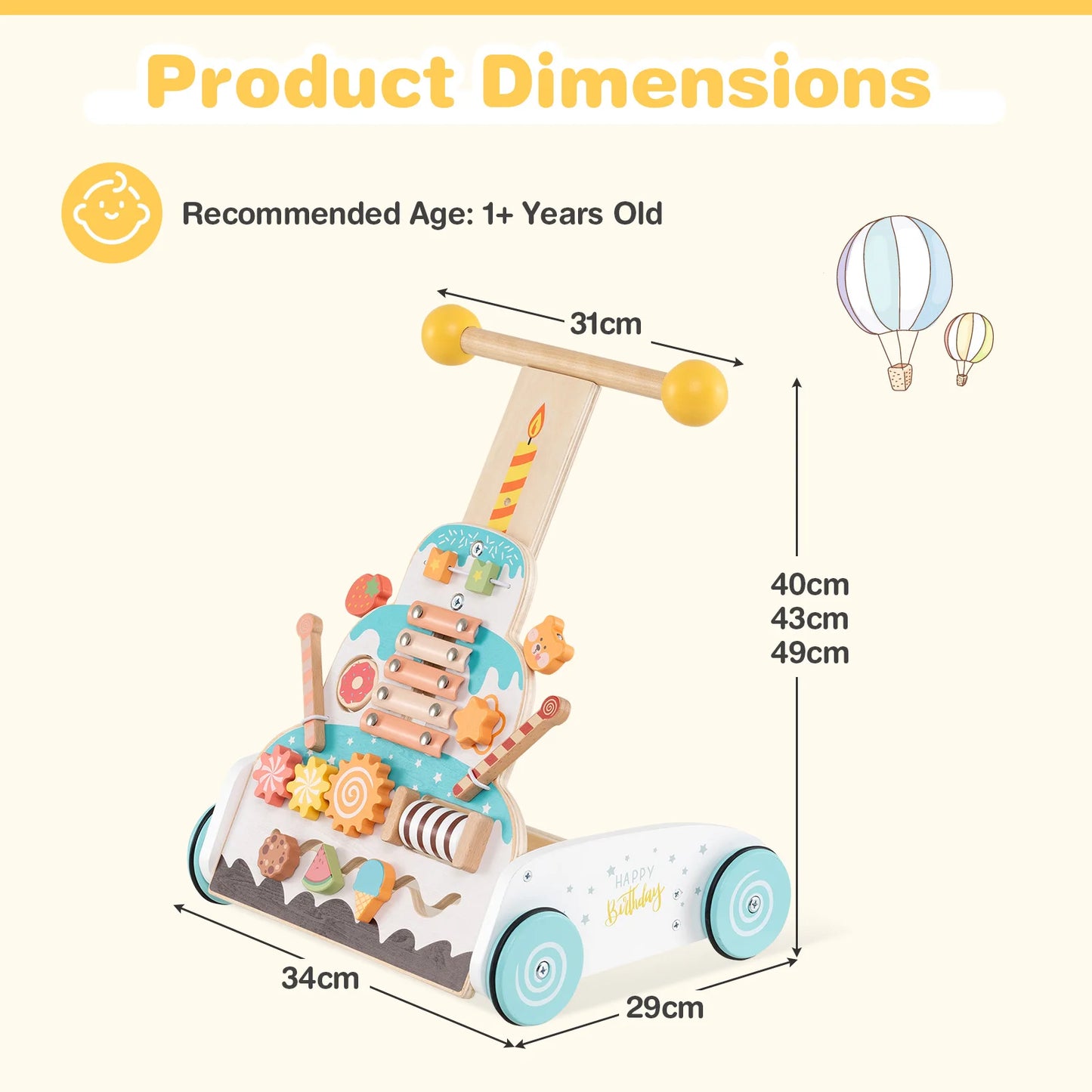 Wooden Baby Walker — Activity & Music Centre