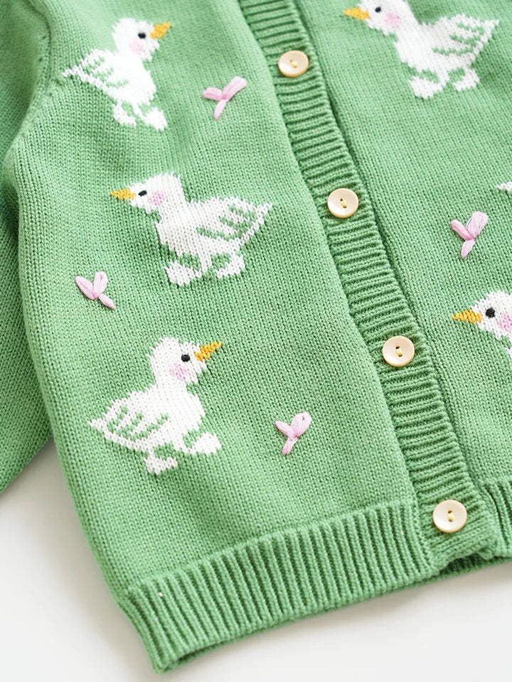 Cartoon Embroidery Knit — Cotton Cardigan