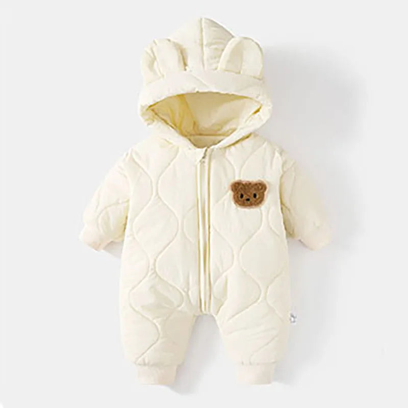 Winter Bear Romper – Quilted Hooded Jumpsuit