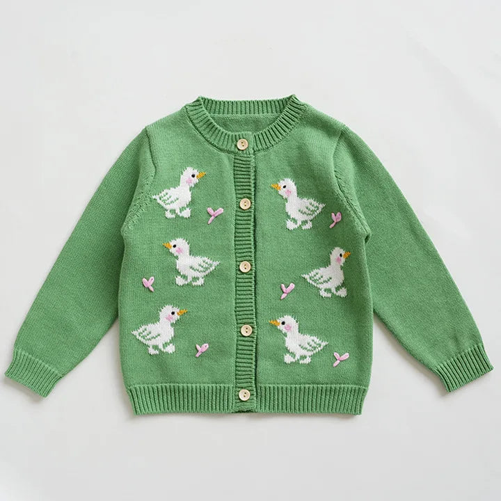Cartoon Embroidery Knit — Cotton Cardigan