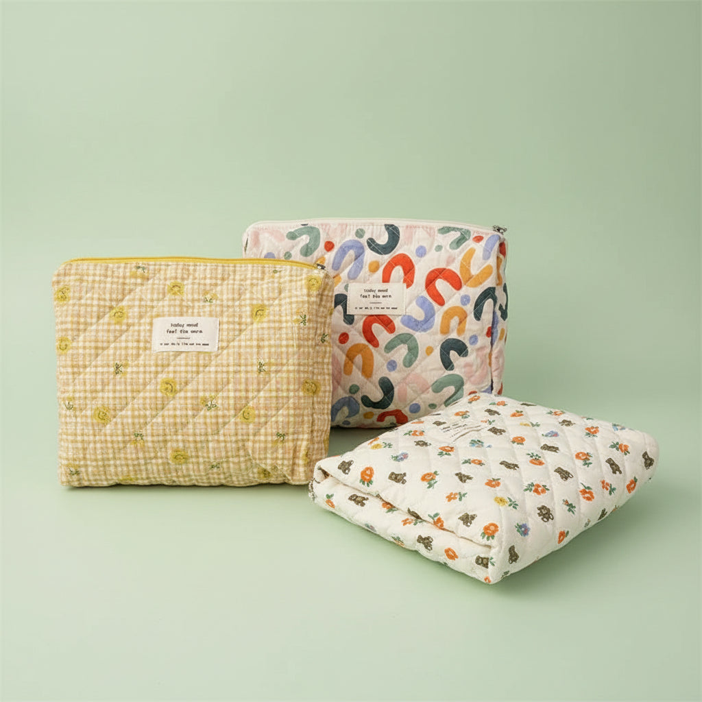 Quilted Cotton Toiletry Bag - Travel Organizer