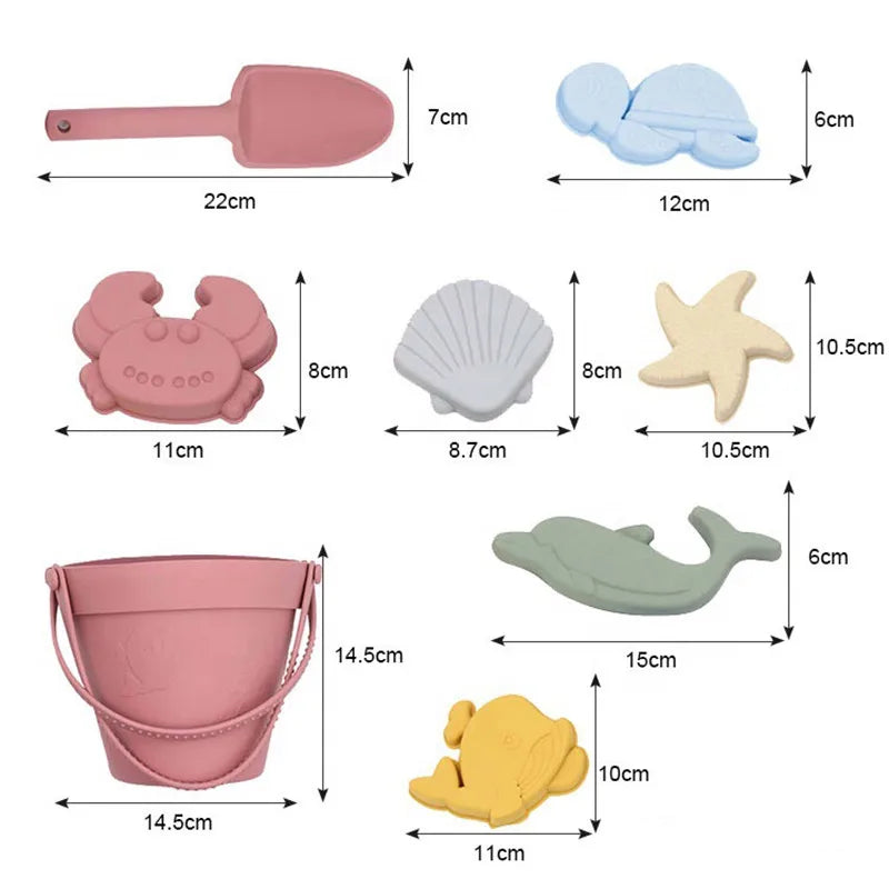 Silicone Beach Toy Set - Bucket, Shovel & Moulds