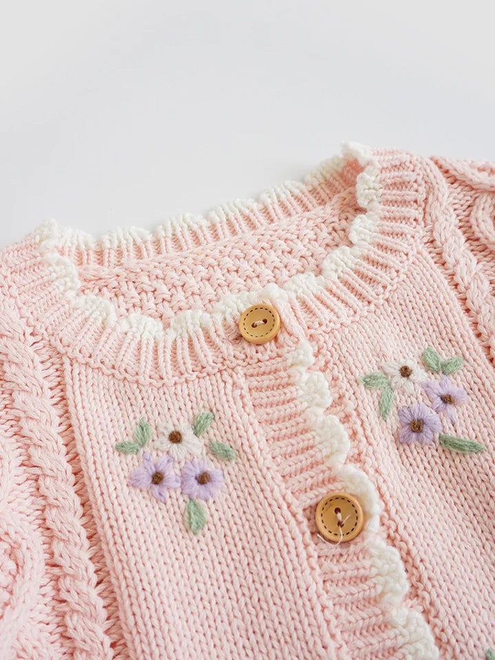 Cartoon Embroidery Knit — Cotton Cardigan