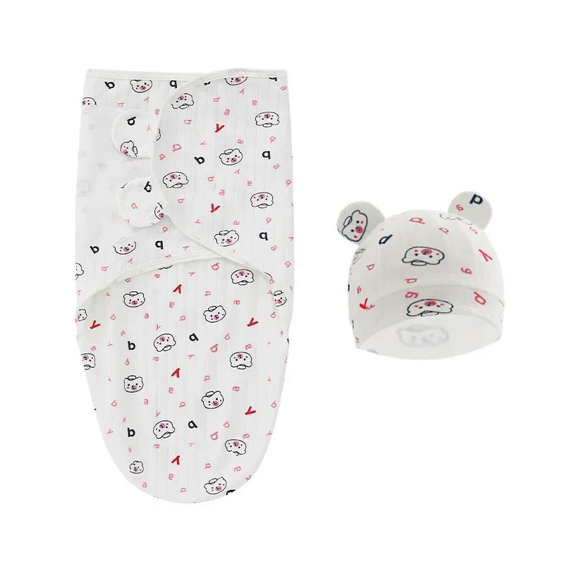 Organic Cotton Baby Swaddle with Hat — Adjustable Cocoon