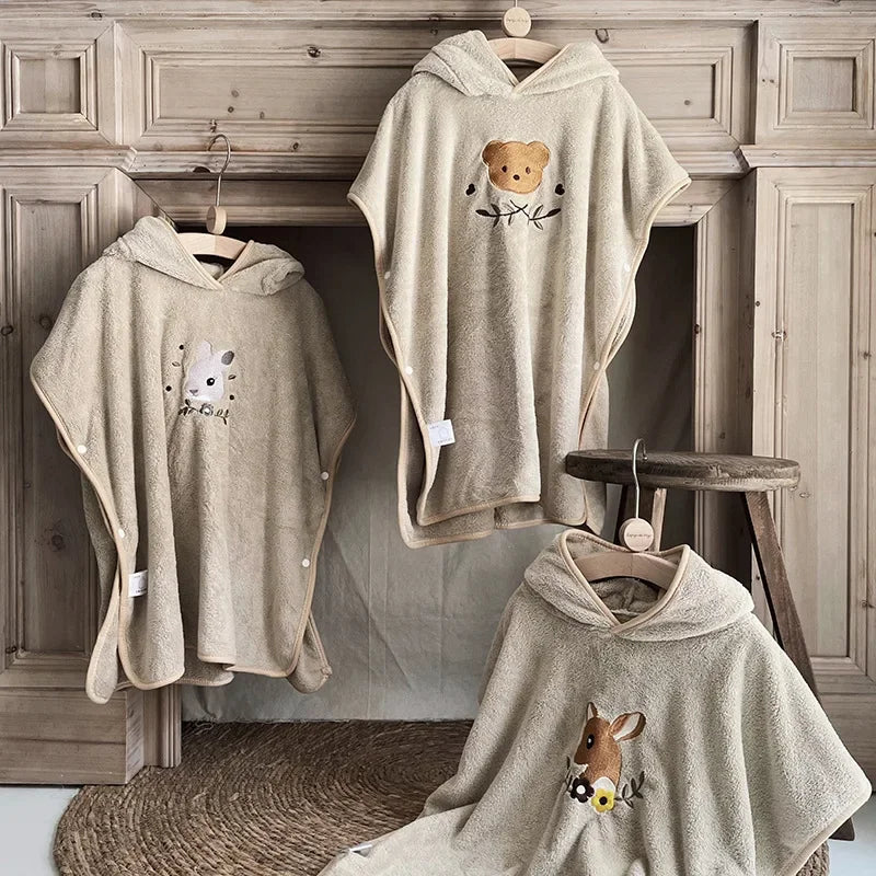 Baby Hooded Bath Towel — Coral Fleece Cartoon Robe