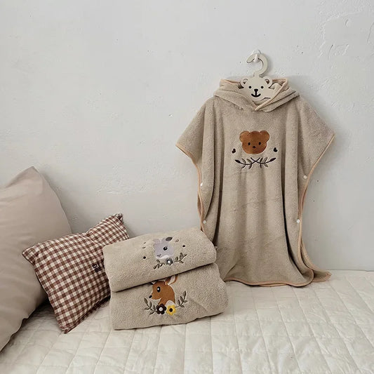 Baby Hooded Bath Towel — Coral Fleece Cartoon Robe