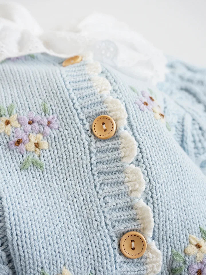 Cartoon Embroidery Knit — Cotton Cardigan