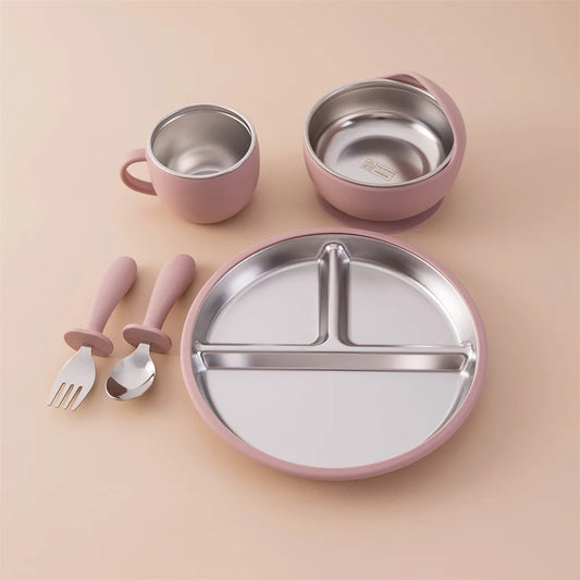 Baby Feeding Set Stainless Steel & Silicone – 5 Pieces