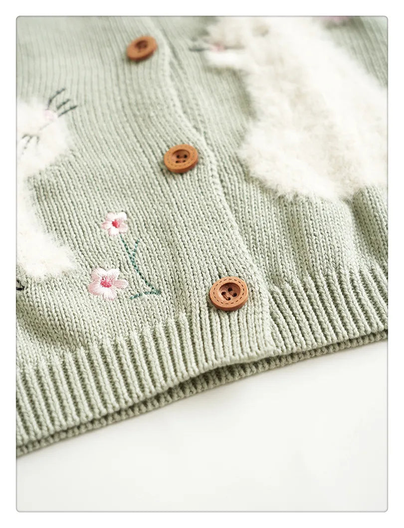 Cartoon Embroidery Knit — Cotton Cardigan