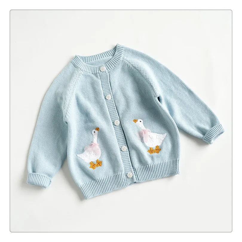 Cartoon Embroidery Knit — Cotton Cardigan