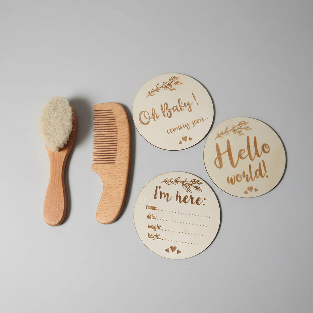 Baby Hair Brush & Comb Set — Natural Wool & Beech Wood