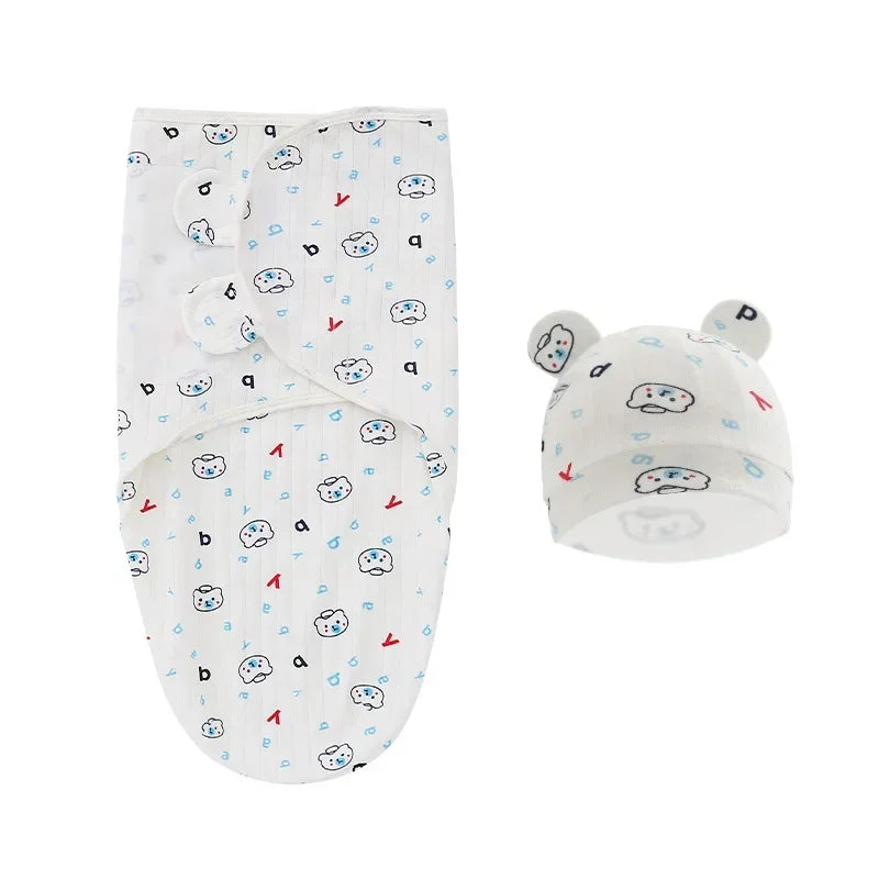 Organic Cotton Baby Swaddle with Hat — Adjustable Cocoon