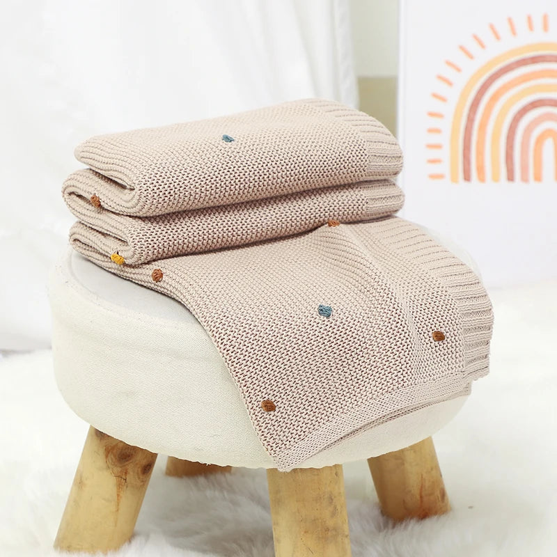 Dotted Cotton Knit Baby Blanket — Soft Swaddle Wrap