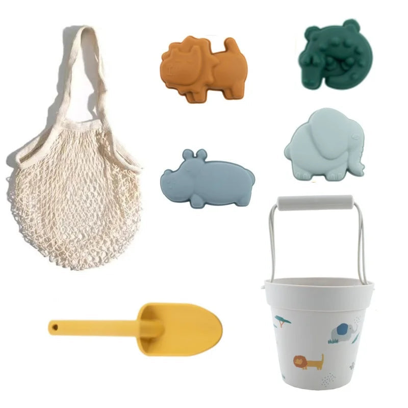 Silicone Beach Toy Set - Bucket, Shovel & Moulds