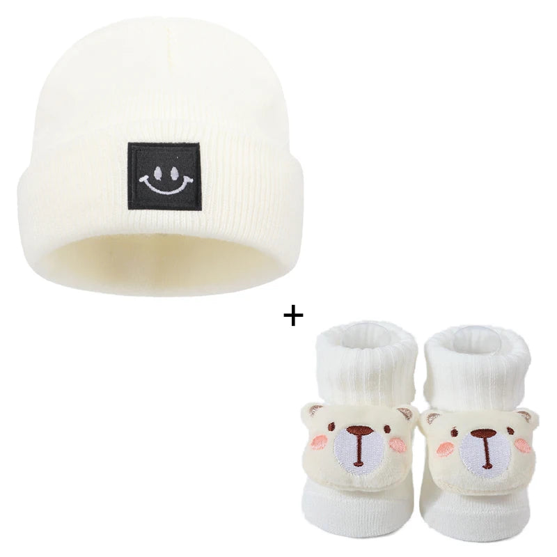 Cotton Baby Hat & Sock Set — 0–6 Months