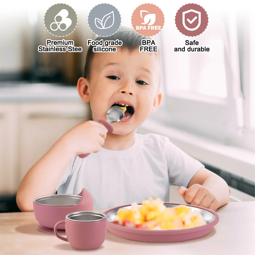 Baby Feeding Set Stainless Steel & Silicone – 5 Pieces