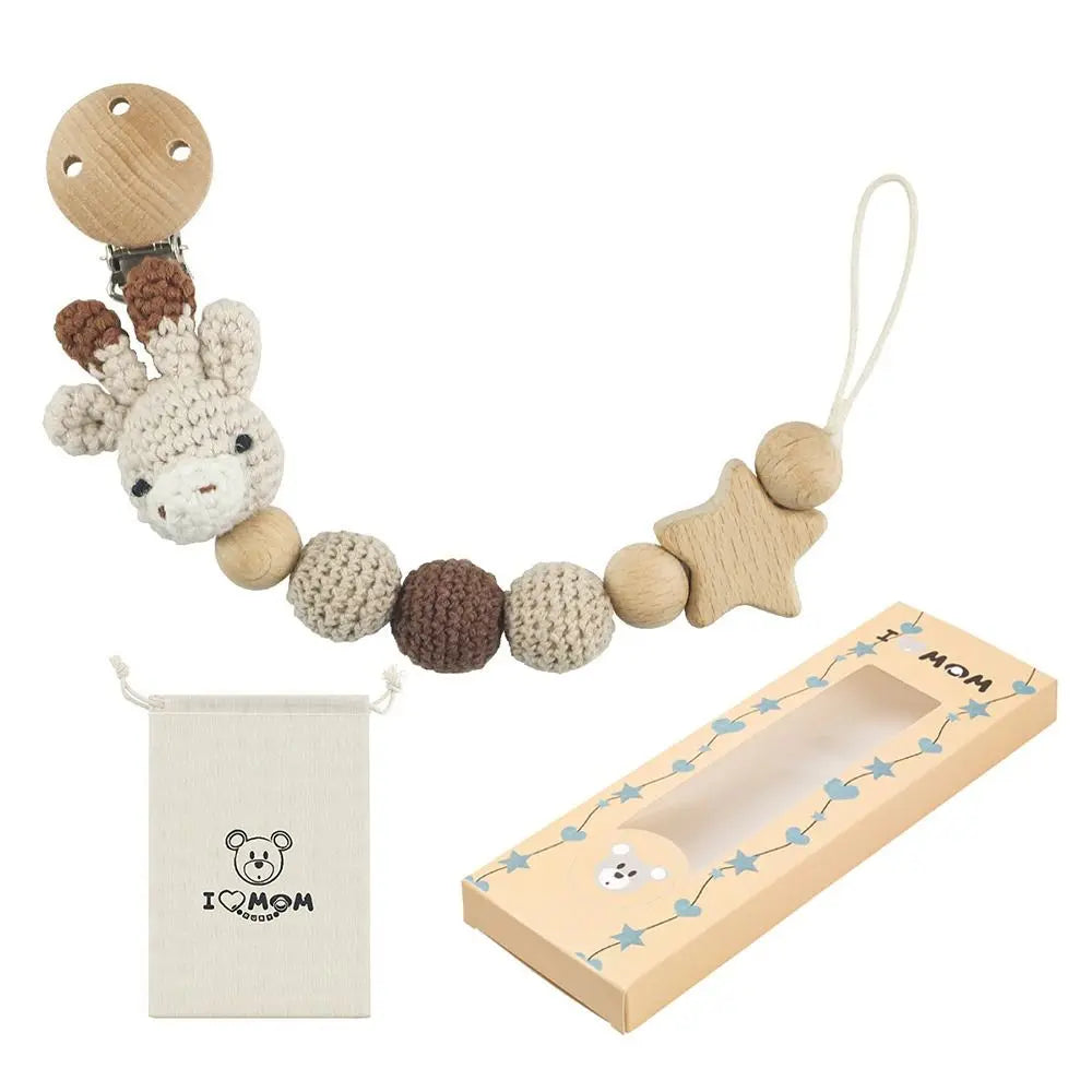 Crochet Animal Pacifier Clip — Wooden Beads