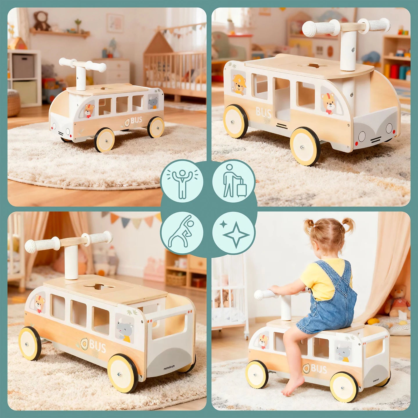 Montessori Bus Rider — Wooden Ride-On Toy