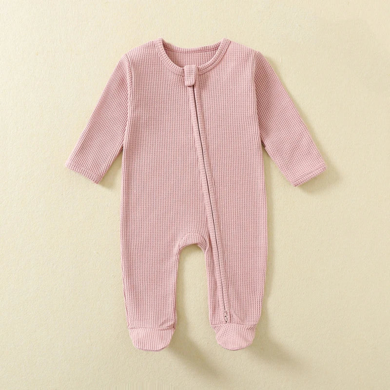 Organic Waffle Cotton Baby Romper — Zipper Footie Jumpsuit