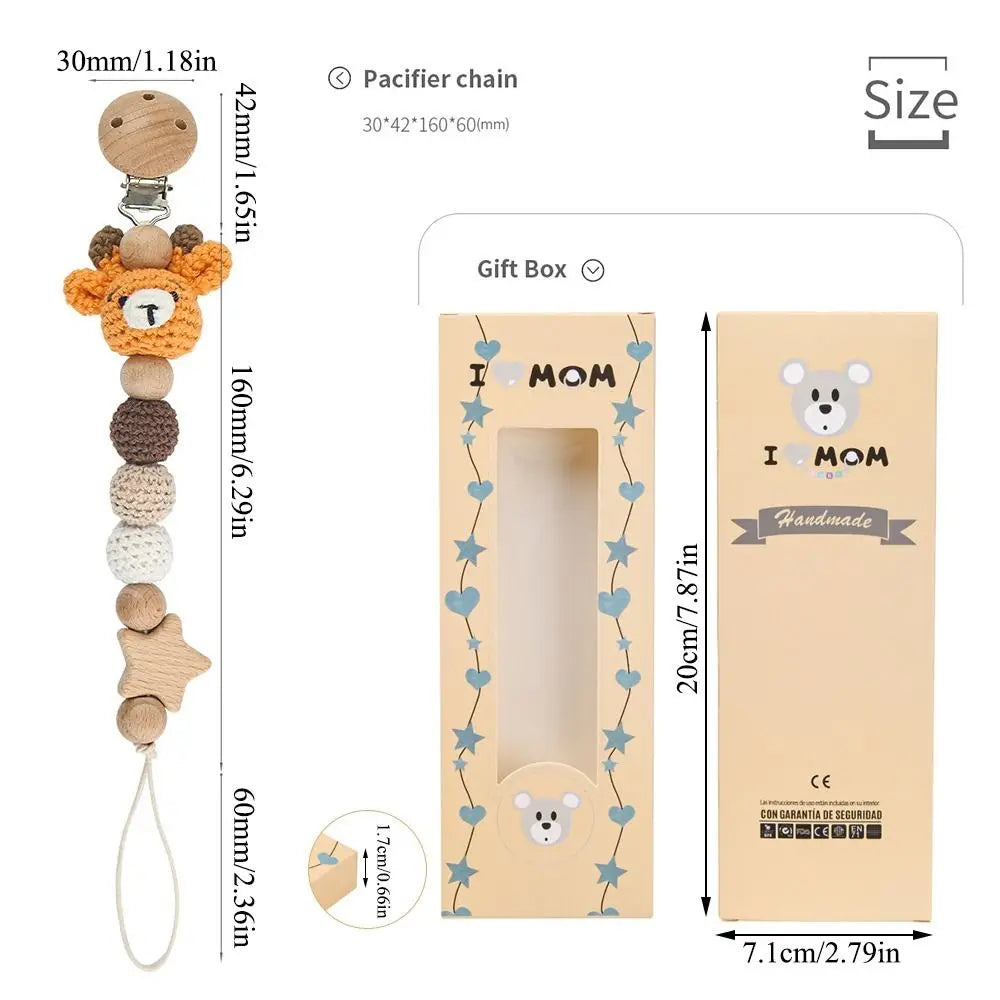 Crochet Animal Pacifier Clip — Wooden Beads