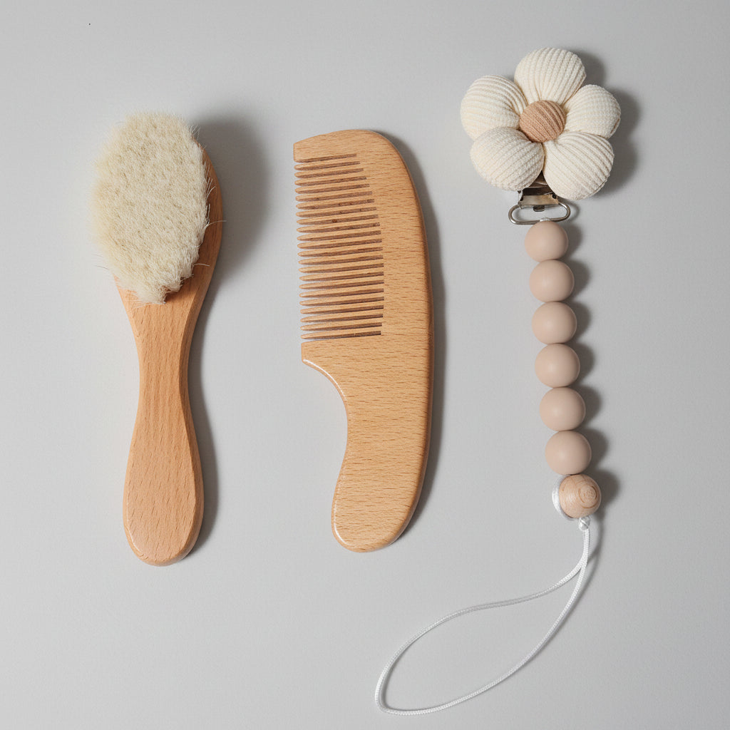Baby Hair Brush & Comb Set — Natural Wool & Beech Wood